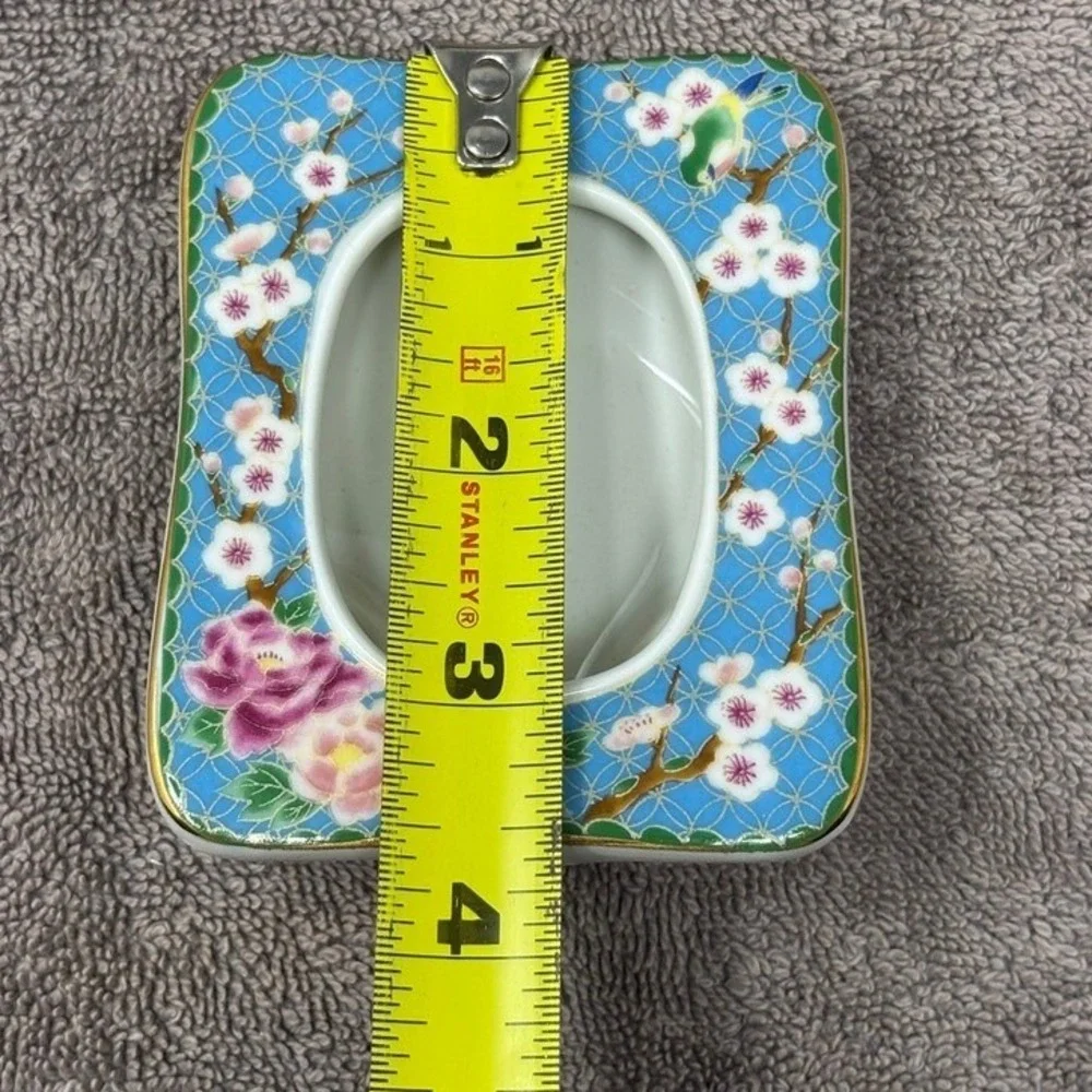 Vtg Takahashi San Francisco Cloisonne Picture Frame Blue Floral Bird Japan 1981